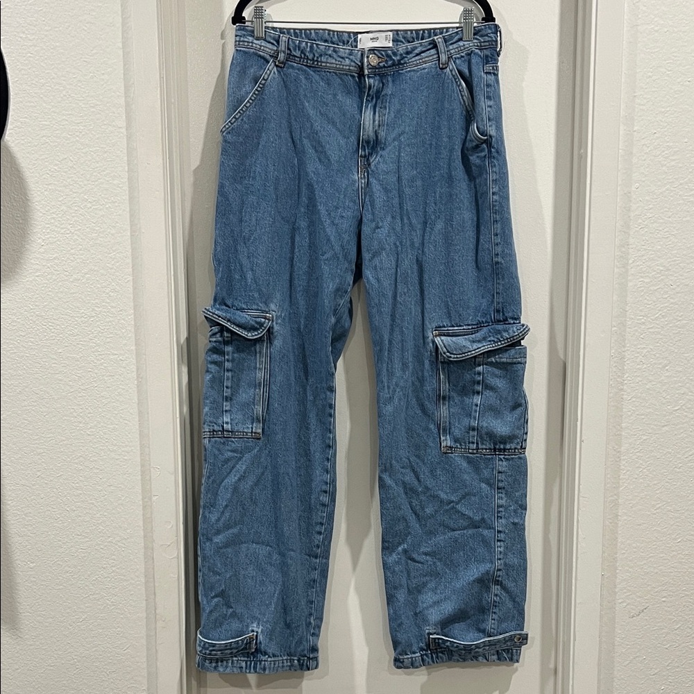 Mango Blue Cargo Adjustable Jeans Size 8